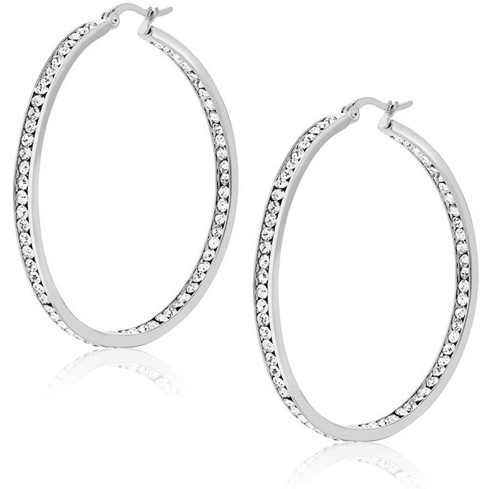 3" Classic Inside Out Pave Hoop Earring ITALY Design