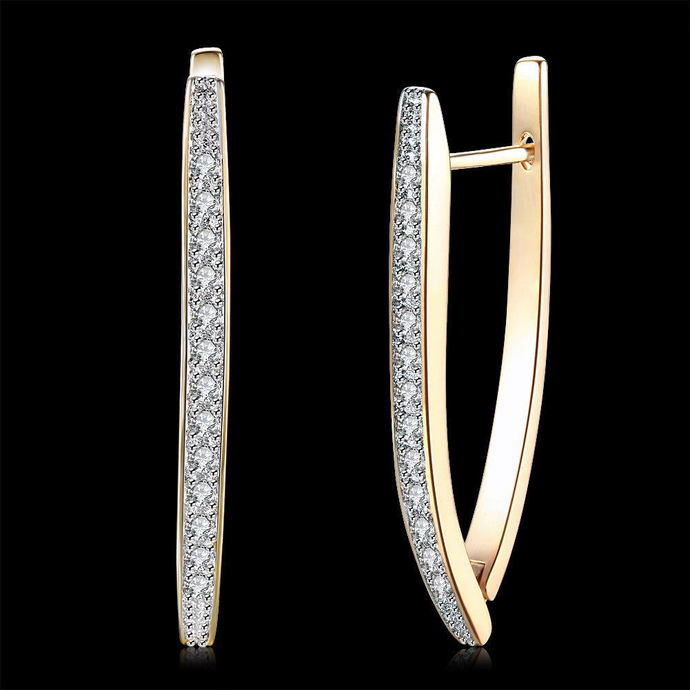 1.4" Pave Thin Pave Hoop Earring in 18K Champagne Gold Plated with  Crystals