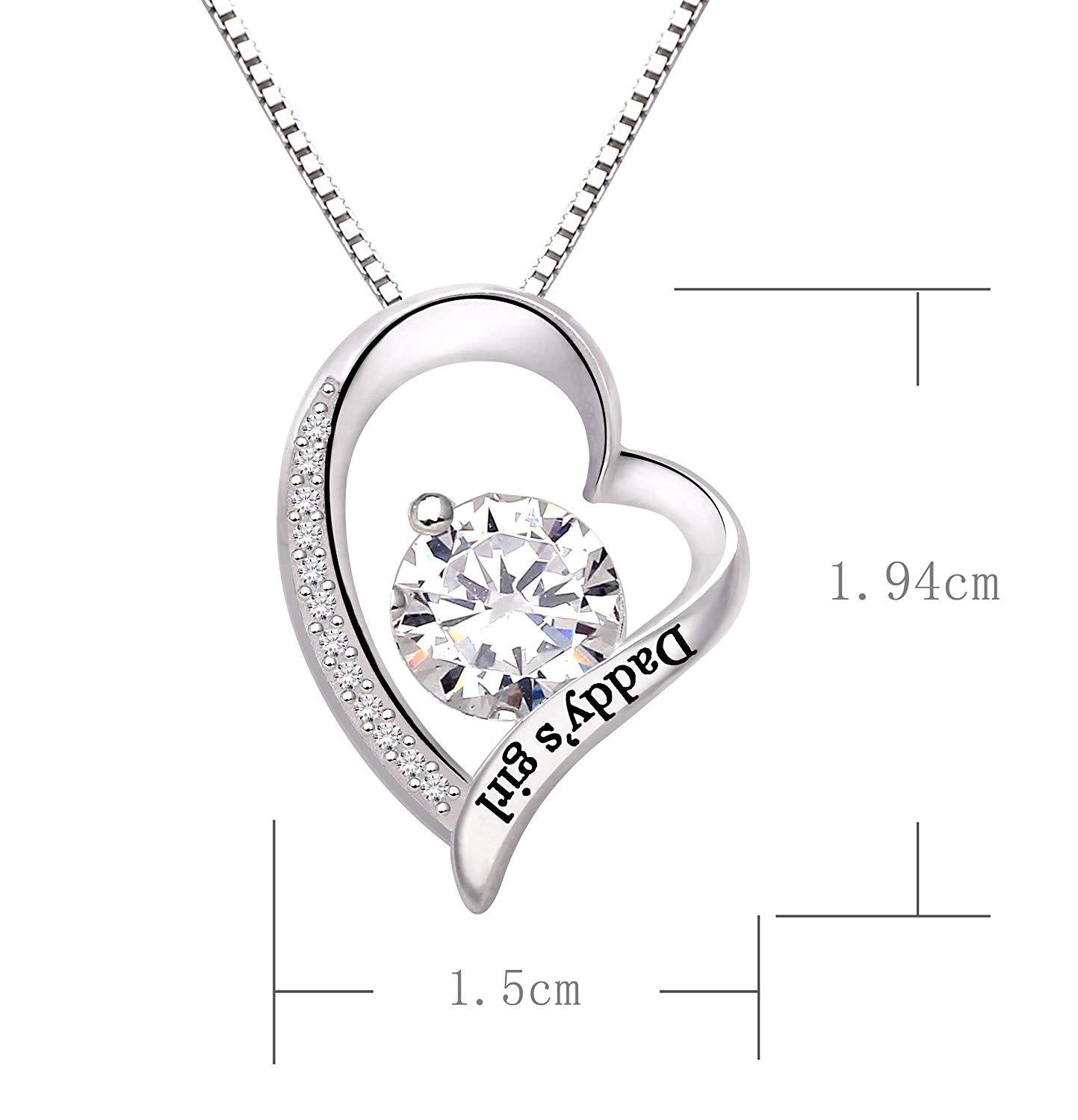 "Daddys Girl" Heart Necklace Embellished with  Crystals in 18K White Gold Plated