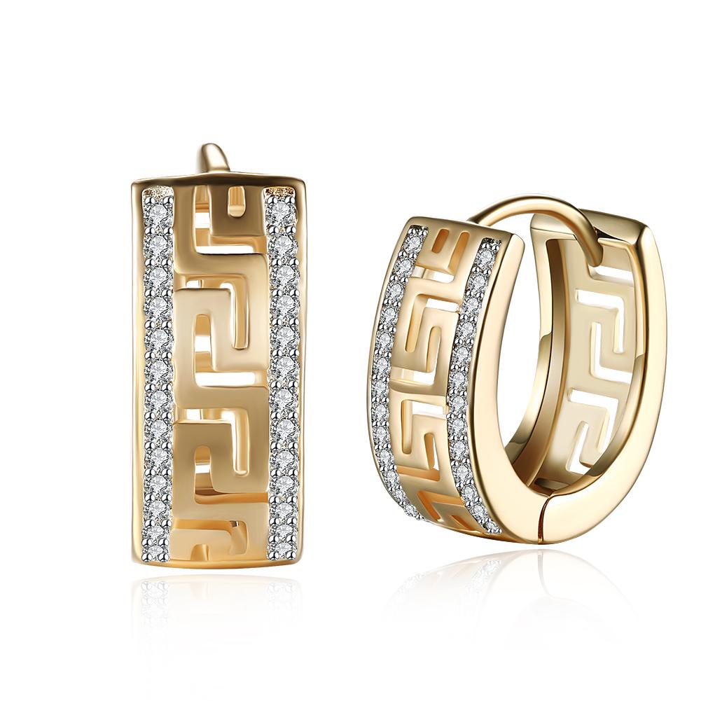 14K Gold Plated  Elements Roman Ingrain Pave Huggie Earrings