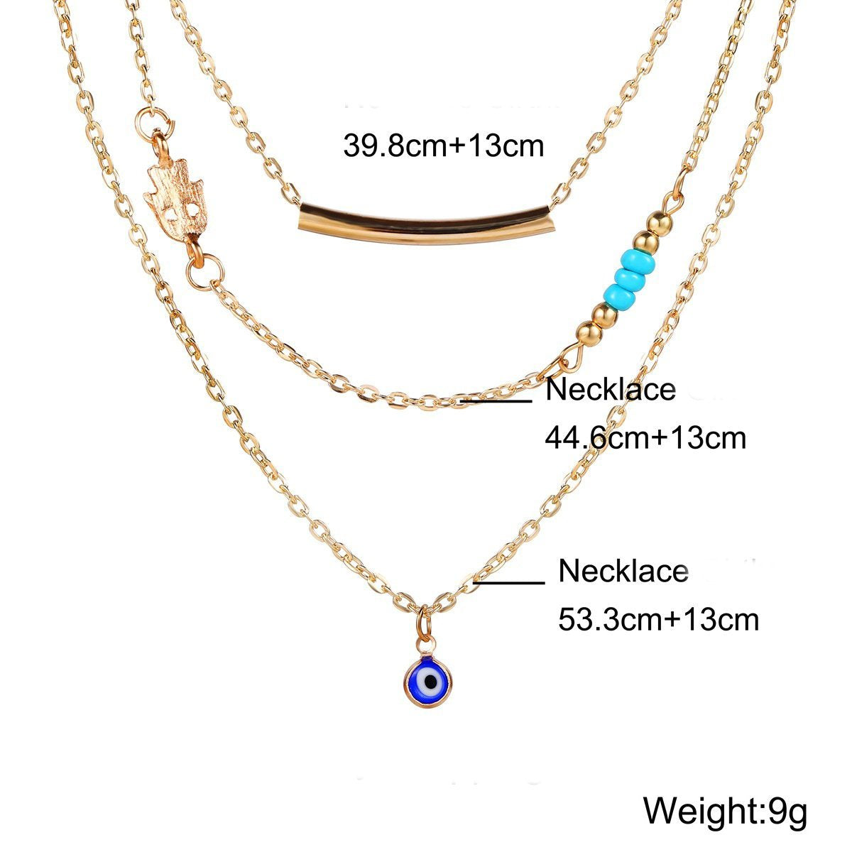 3 Piece Turquoise Evil Eye Necklace 18K Gold Plated Necklace ITALY Design