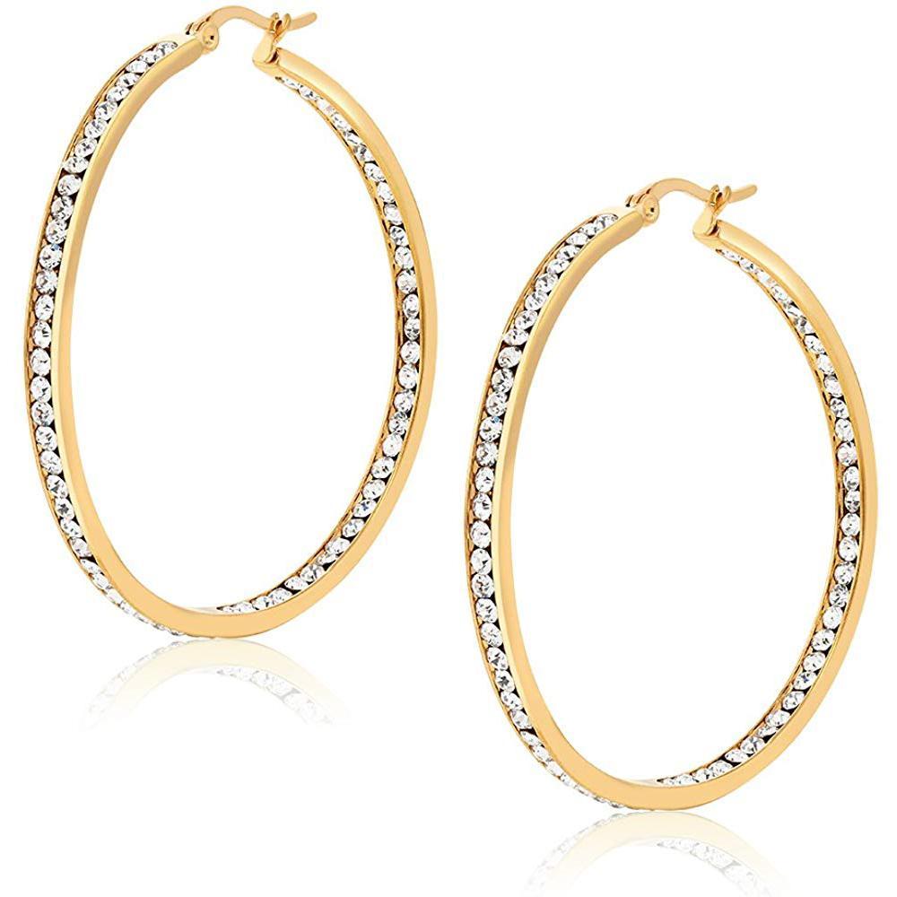 3" Classic Inside Out Pave Hoop Earring ITALY Design