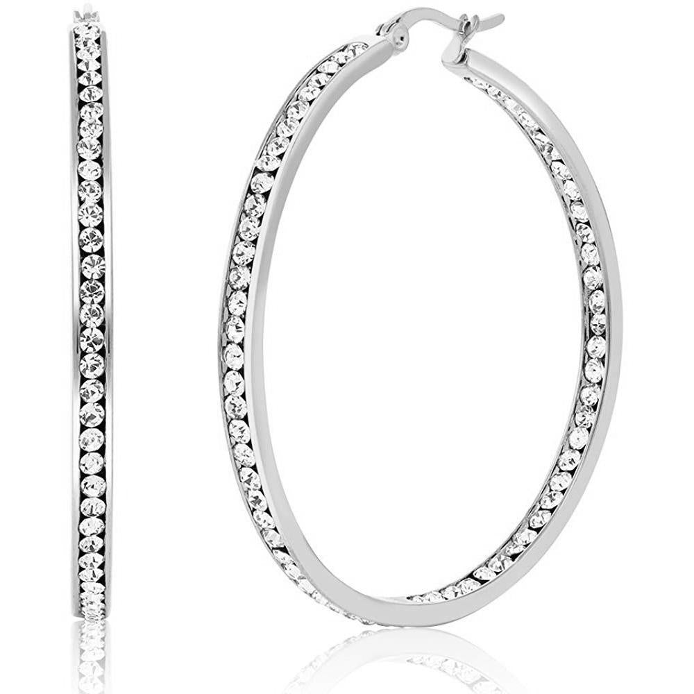 3" Classic Inside Out Pave Hoop Earring ITALY Design