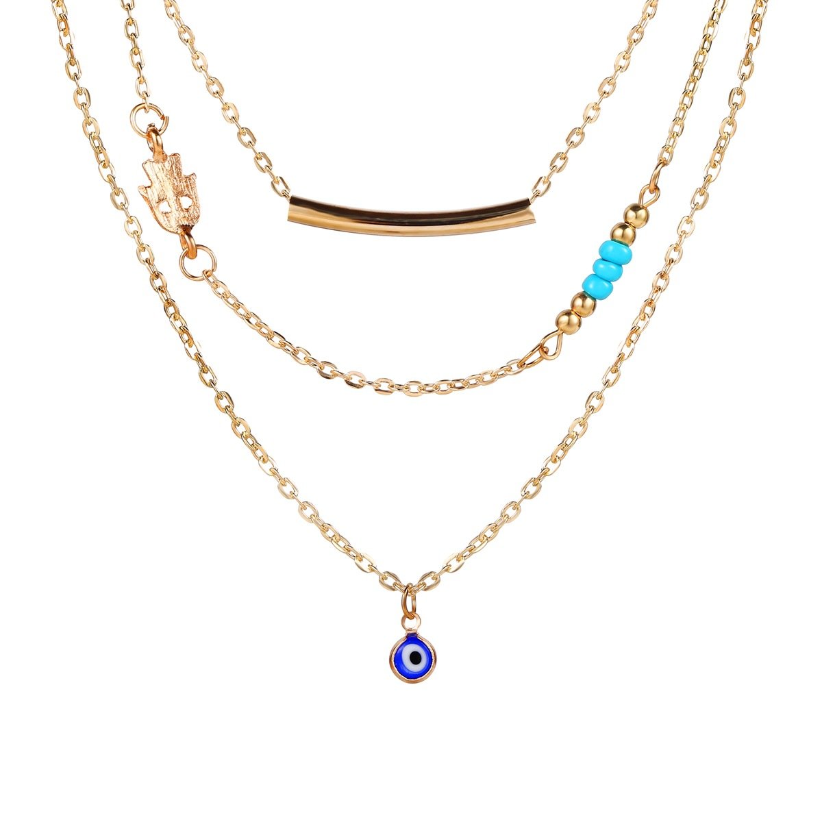 3 Piece Turquoise Evil Eye Necklace 18K Gold Plated Necklace ITALY Design