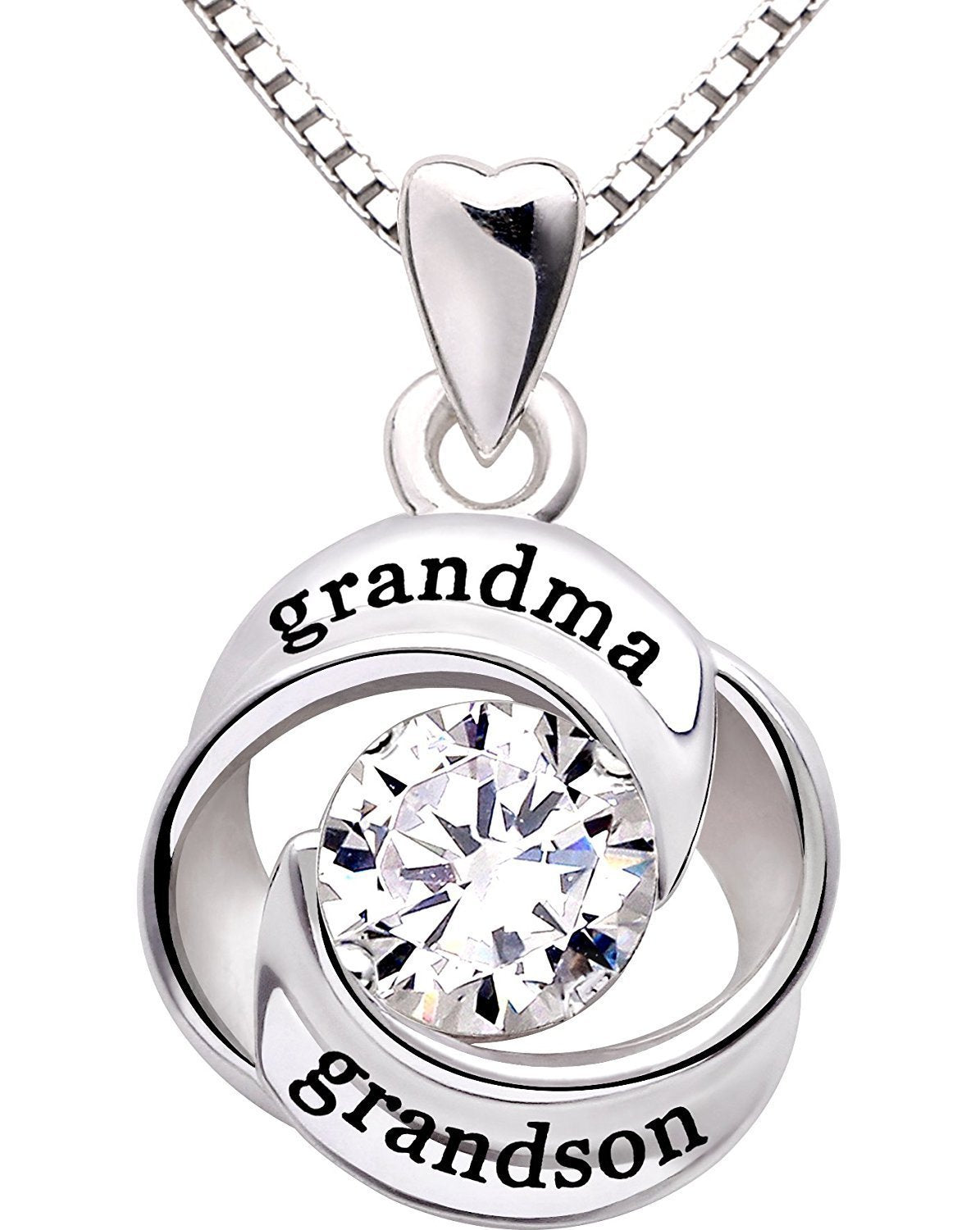 "GRANDMA GRANDSON" Heart Necklace Embellished with  Crystals in 18K White Gold Plated