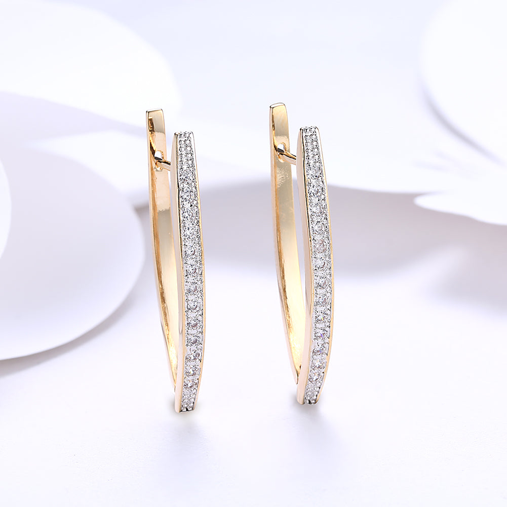 1.4" Pave Thin Pave Hoop Earring in 18K Champagne Gold Plated with  Crystals