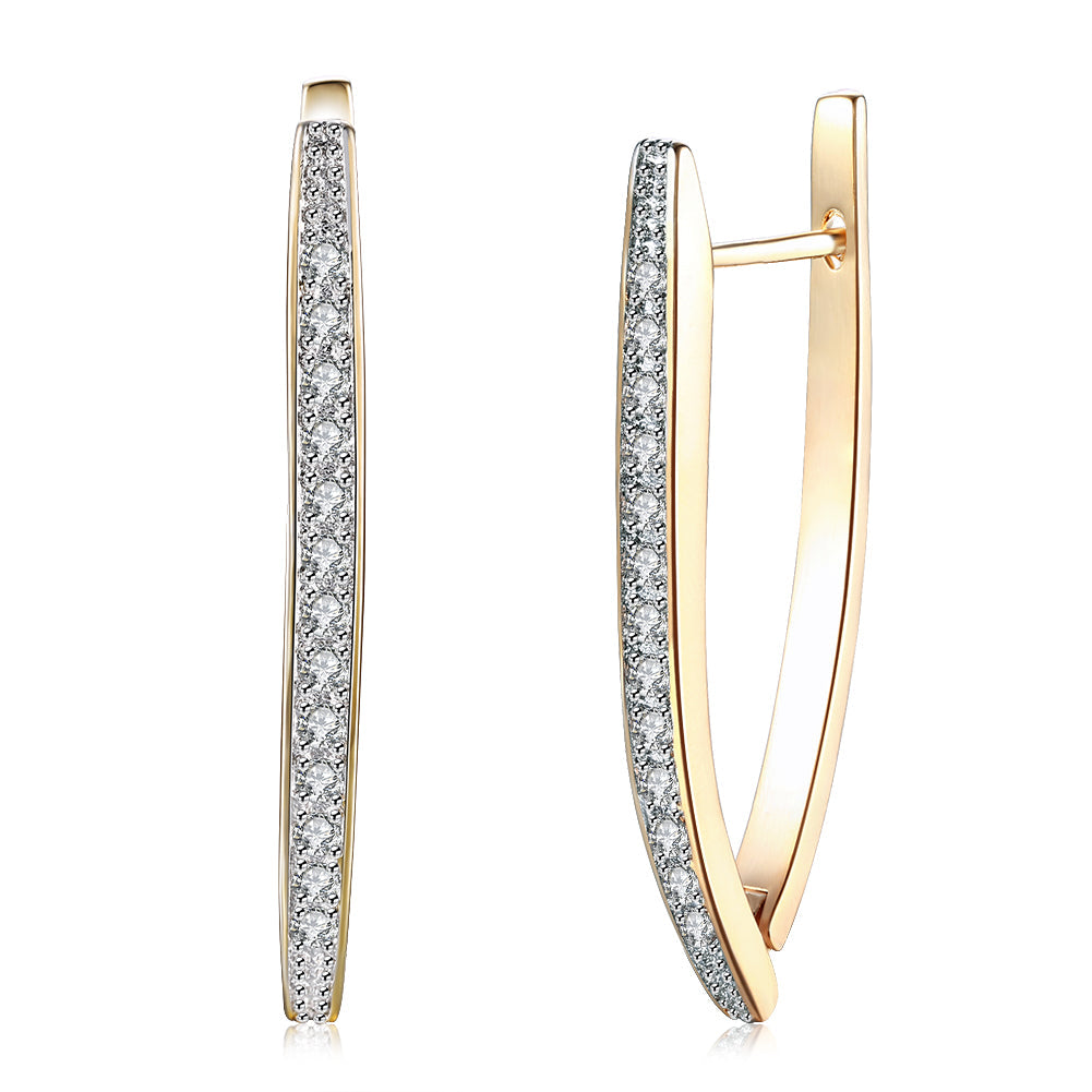 1.4" Pave Thin Pave Hoop Earring in 18K Champagne Gold Plated with  Crystals