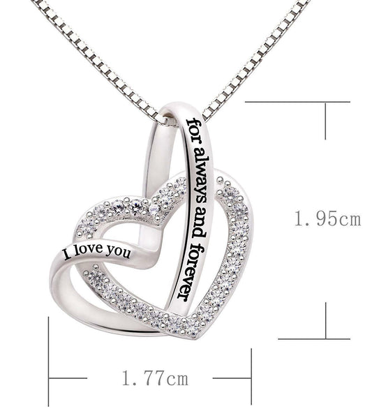 "I Love you Forever and Always" Heart Necklace Embellished with  Crystals in 18K White Gold Plated