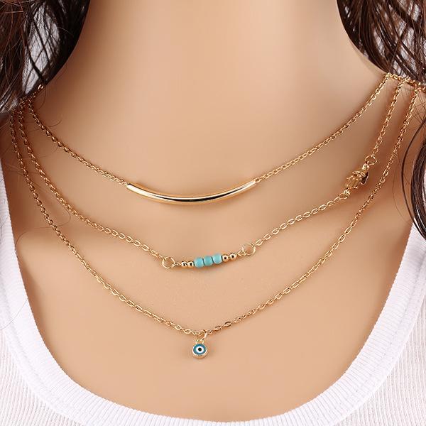 3 Piece Turquoise Evil Eye Necklace 18K Gold Plated Necklace ITALY Design