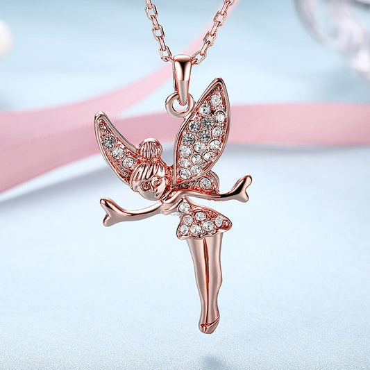 18K Rose Gold Plated  Elements Flying Angel Necklace