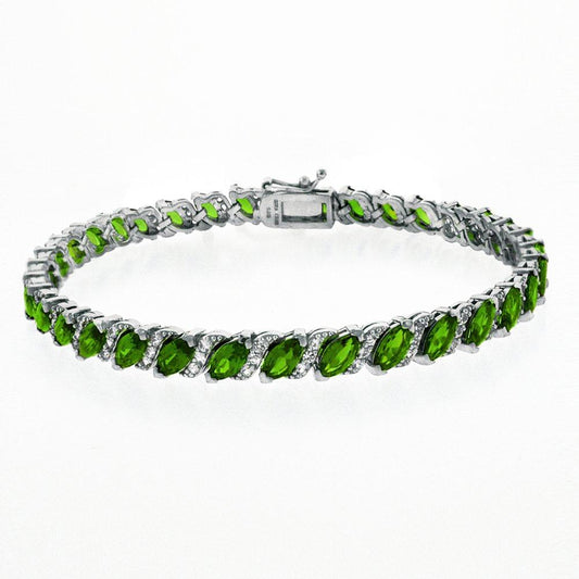 20.00 CT Genuine Emerald Vine Bracelet Embellished with  Crystals in 18K White Gold Plated